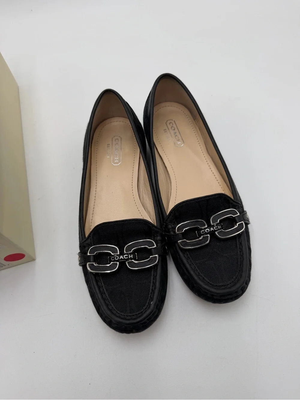Coach Ella Signature Jacquard Horsebit Loafers Black Womens 6 B Leather Box